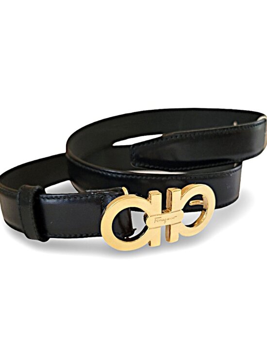 Salvatore Ferragamo Gancini Leather Belt – Black & Gold main image 4